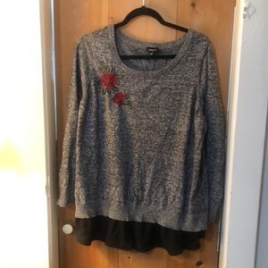 Torrid sweater blouse embroidered rose flower size 3